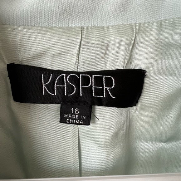 Vintage KASPER mint green blazer with black piping sz 16 - Picture 7 of 11